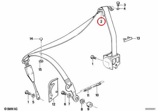 OM 72111924742 Fermeture de la courroie de sécurité droite pour BMW E30. BMW d'origine.