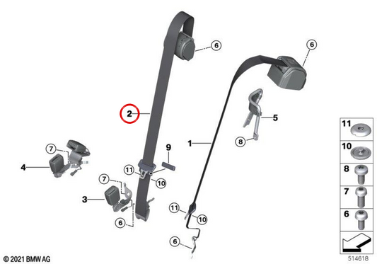 Ceinture de sécurité arrière centrale OEM 72115A0C3E9 pour BMW G26. BMW d'origine.
