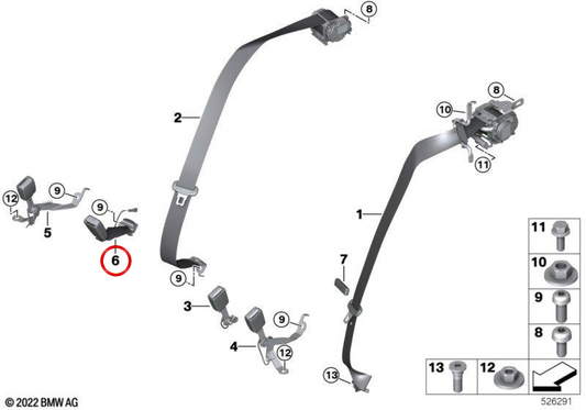 Cinto de segurança central traseiro OEM 72115A32DC9 para BMW G70. BMW genuíno.