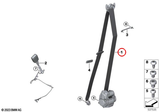 Ceinture de sécurité avant droite 72115A32DF4 pour BMW G60, G61, G90, G70. BMW d'origine.