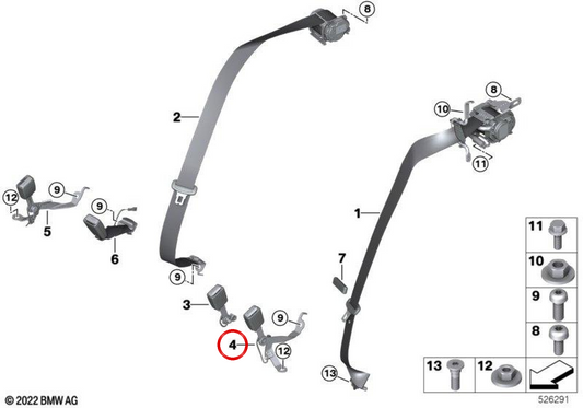 Ceinture de sécurité arrière extérieure gauche OEM 72115A32E31 pour BMW G70. BMW d'origine.