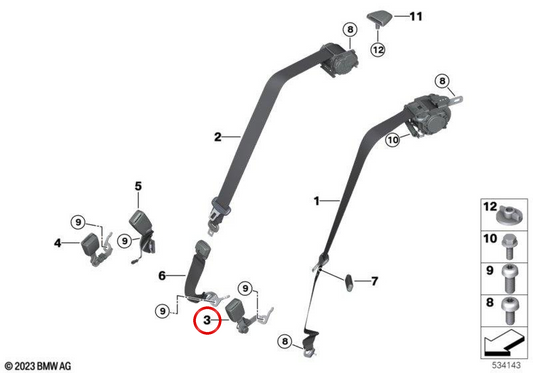 Izquierdo Safety Belt 72115A552C1 for BMW G60, G61, G90. Original BMW.