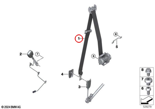 Cinturón de seguridad delantero izquierdo OEM 72115A73A78 para MINI Cooper J01, Cooper E, Cooper SE, JCW E... y más. Original MINI.