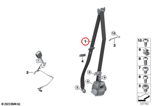 Ceinture de sécurité gauche OEM 72115A74171 pour BMW G60, G61, G90. BMW d'origine.