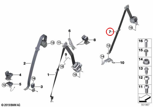 Sicherheitsgurt dritte Reihe OEM 72116998171 für BMW G07. Original BMW.