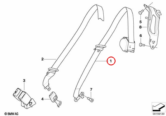 Cintura di sicurezza sul retro sinistro OEM 72117161653 per BMW X5 {E70, XDRive30d, 3.0D, 3.0SD, 3.0SI, 4.8i} (tutti i modelli compatibili). BMW originale.