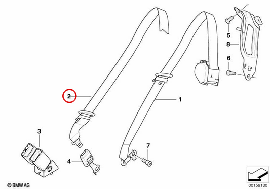 Cinturón de seguridad trasero derecho OEM 72117161856 para BMW E70. Original BMW.