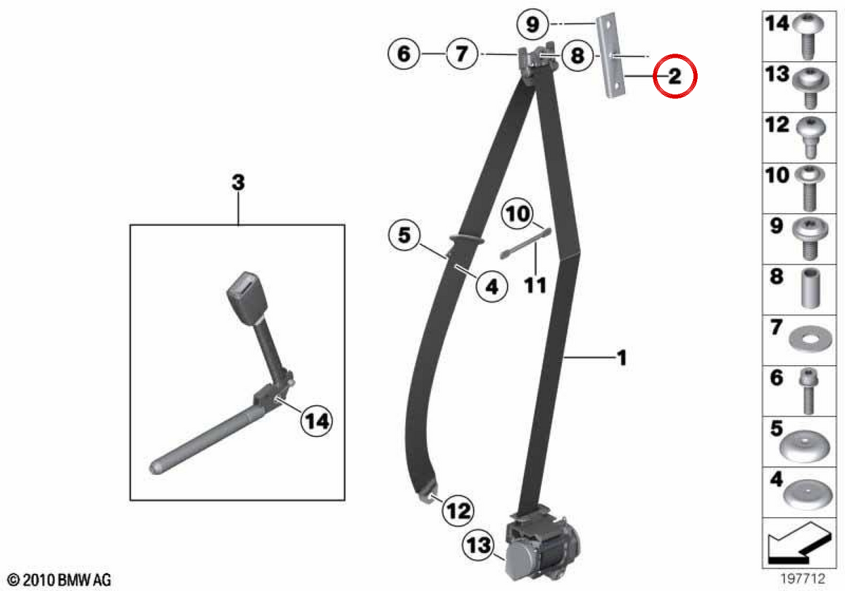 Supporto per cintura di sicurezza OEM 72117168482 per BMW E65, E66. BMW originale.
