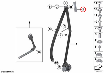 Supporto per cintura di sicurezza OEM 72117168482 per BMW E65, E66. BMW originale.