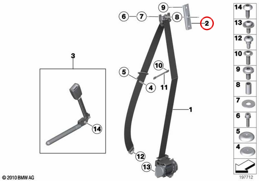 Support de la courroie de sécurité OEM 72117168482 pour BMW E65, E66. BMW d'origine.