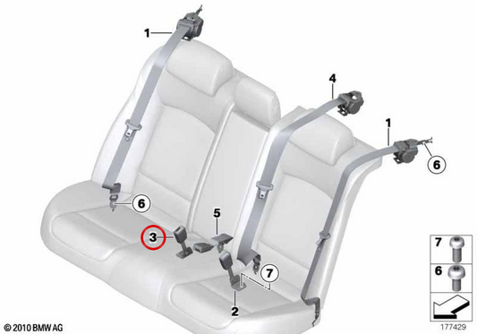Cinturón de seguridad trasero OEM 72117220859 para BMW F01, F02, F04. Original BMW.