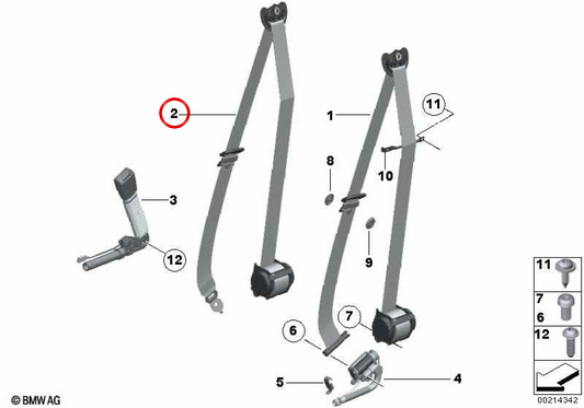 Ceinture de sécurité avant droite 72117233462 pour BMW F07. BMW d'origine.