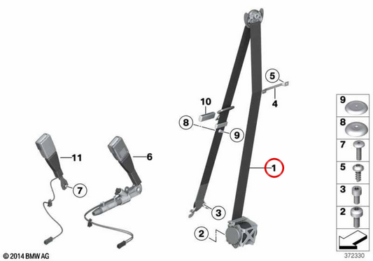 Cinto de segurança dianteiro esquerdo OEM 72117258429 para BMW F25, F26. BMW genuíno.