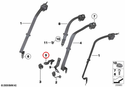 Zentraler Heckgurte OEM 72117277302 für BMW F06. Original BMW.