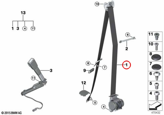 Cinturón de seguridad delantero derecho OEM 72117284486 para BMW F22, F32, F82. Original BMW.