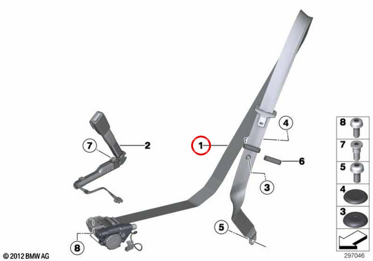 Cintura di sicurezza frontale destra 72117314140 per BMW F12, F13. BMW originale.
