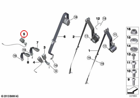 Cinturón de seguridad trasero derecho OEM 72117321416 para BMW F15, F85. Original BMW.