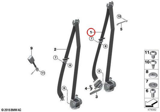 Right Front Safety Belt 72117343628 for BMW F15, F16. Original BMW.