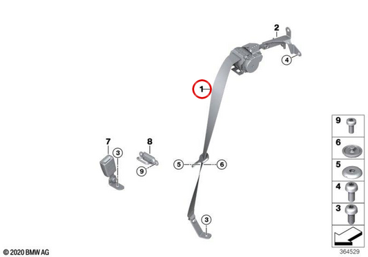 Cinto de segurança traseiro OEM 72117348565 para BMW i8 (I12). BMW genuíno.