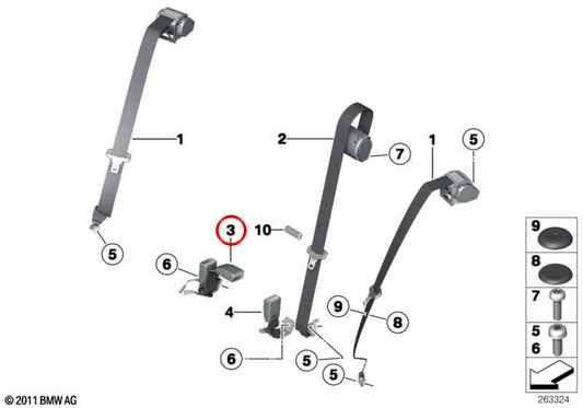 Zentral- und Rechtssicherheitsgürtel OEM 72117355471 für BMW F21, F87, F30, F31, F80. Original BMW.