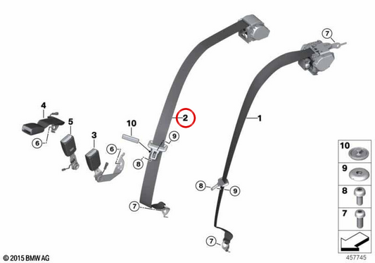 Zentraler Heckgurte OEM 72117402527 für BMW G11, G12. Original BMW.