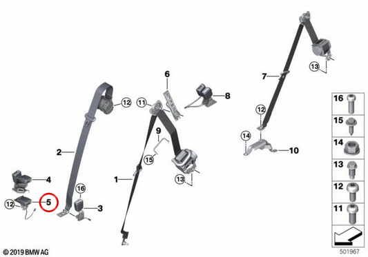 Verrouillage de la courroie arrière centrale 72117435682 pour BMW G05, G07. BMW d'origine.