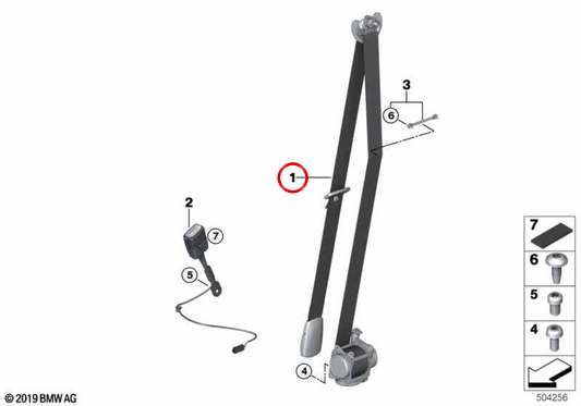 Rechte vordere Sicherheitsgurt 72117452108 für BMW F39, F48, F49. Original BMW.