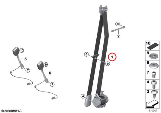 Right Front Safety Belt 72117456264 for BMW F40, F44. Original BMW.