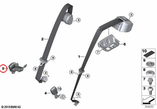 Cinturón de seguridad trasero central OEM 72117456284 para BMW F40, F44. Original BMW.