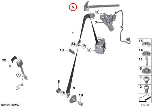 Guía del cinturón de seguridad derecha OEM 72117474850 para BMW G23, G83. Original BMW.