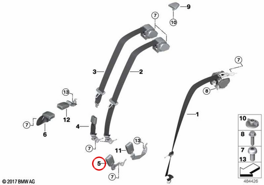 Ceinture de sécurité droite OEM 72117475020 pour BMW F90, G30. BMW d'origine.