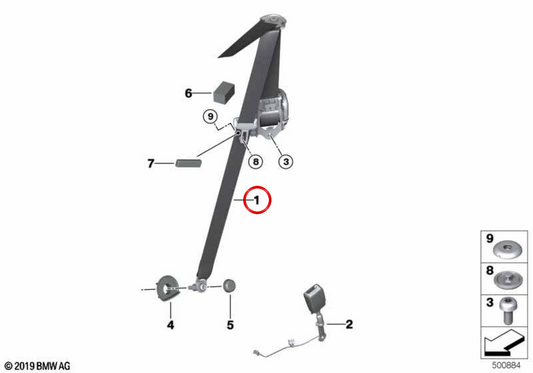 Cintura di sicurezza frontale destra 72117491768 per BMW G14. BMW originale.