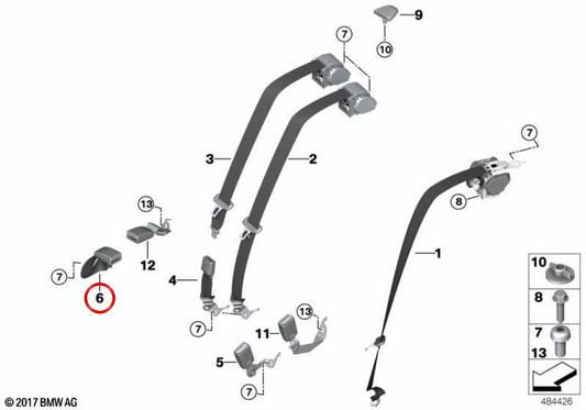Cinturón de seguridad trasero central OEM 72117494175 para BMW G31. Original BMW.