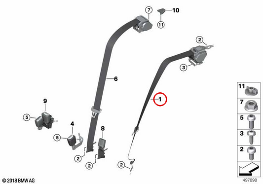 OEM 72117496268 Cintura di sicurezza posteriore per BMW G20, G28, G80. BMW originale.