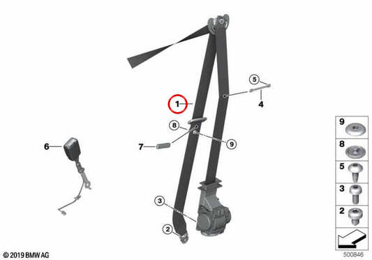 Cinturón de seguridad delantero derecho OEM 72117496290 para BMW G20, G21, G28, G80, G81, G26. Original BMW.