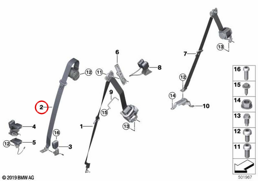 OEM 72117497619 Cintura di sicurezza posteriore per BMW G05, G07. BMW originale.