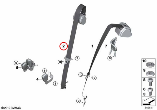 Cinturón de seguridad trasero central OEM 72117499031 para BMW G21, G81. Original BMW.