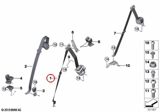 Links hintere Sicherheitsgurt OEM 72117941625 für BMW G05, F95. Original BMW.