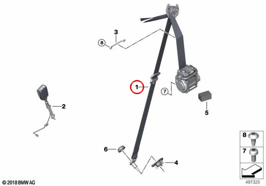 OEM 72118076137 Links vordere Sicherheitsgürtel für BMW F91, F92, G15. Original BMW.