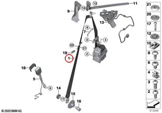 Ceinture de sécurité avant OEM 72118097747 pour BMW G22, G82. BMW d'origine.