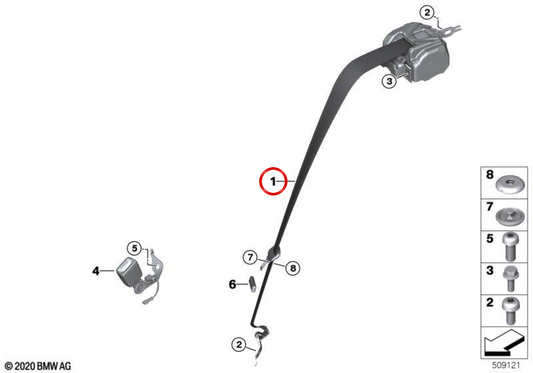 Rechte Sicherheitsgürtel OEM 72118097754 für BMW G42, G87, G22, G82. Original BMW.