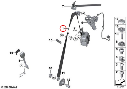 Courroie supérieure avant gauche REMA OEM 72118097809 pour BMW Série 4 G23 Cabrio, M4 G83 Cabrio… et plus. Original BMW