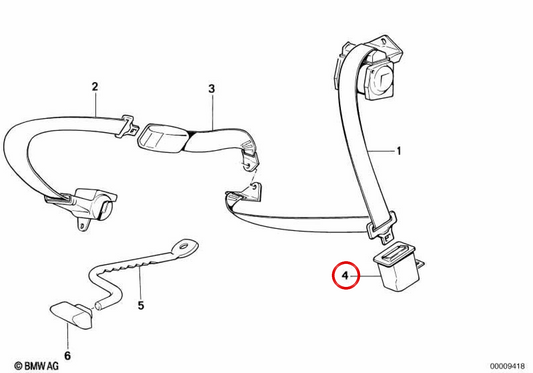 Cinto de segurança traseiro esquerdo OEM 72118101901 para BMW E32. BMW genuíno.