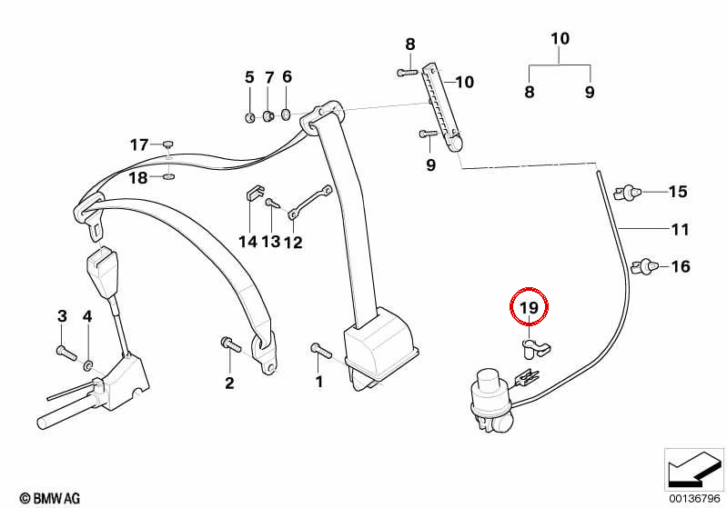 Pin di sicurezza per BMW E39, E38 (OEM 72118185136). BMW originale