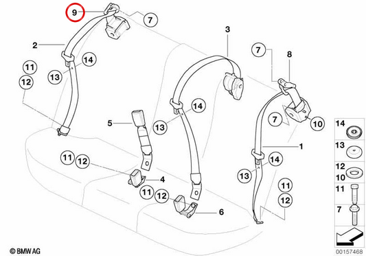 Soporte derecho del cinturón de seguridad OEM 72118193096 para BMW E39. Original BMW.