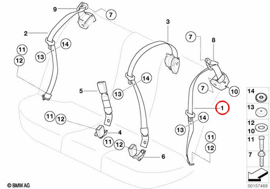 Ceinture de sécurité arrière gauche OEM 72118193097 pour BMW E39. BMW d'origine.