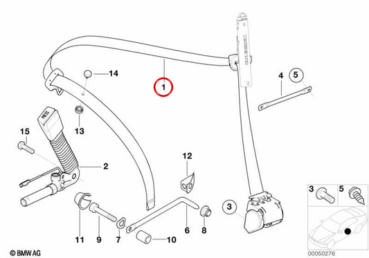 Right front safety belt (long version) OEM 72118243766 for BMW E46. Original BMW.
