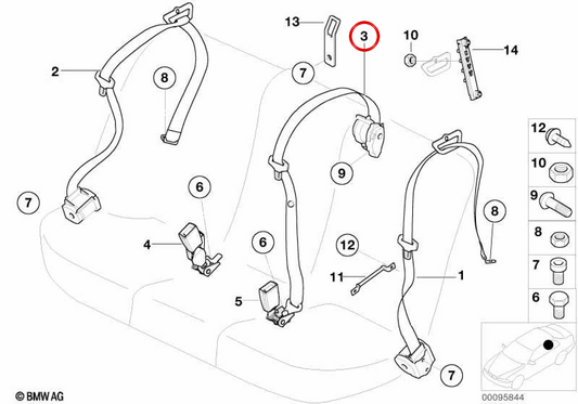 Cinturón de seguridad central sin seguro infantil OEM 72118258991 para BMW E53. Original BMW.