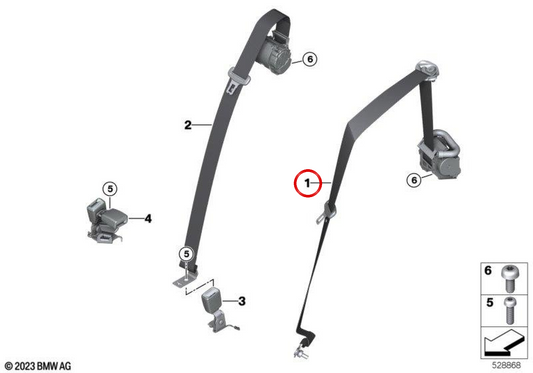 Links hintere Sicherheitsgurt OEM 72118495453 für BMW G06, F96. Original BMW.