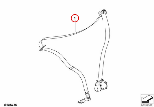 Cinturón de seguridad delantero derecho con limitador de fuerza OEM 72119117220 para BMW E87, E90, E91. Original BMW.